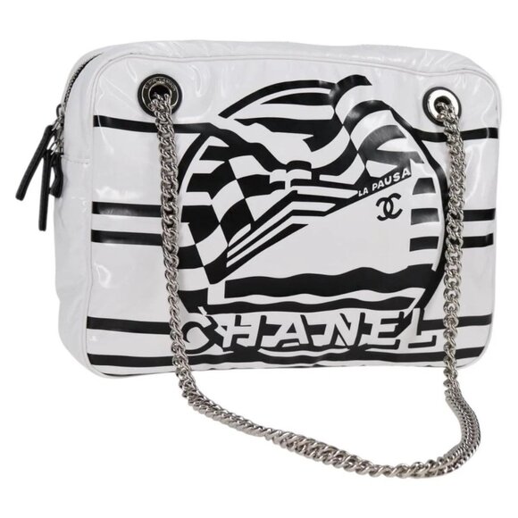 CHANEL Cruise line Chain Shoulder Bag Vinyl White Silver - Picture 1 of 16